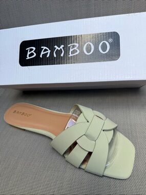 New! Bamboo Sage Green Beachy Coastal Grandma Braided Slide Sandals Size 8.5